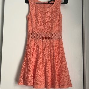 Peachy/coral lace overlay dress.
